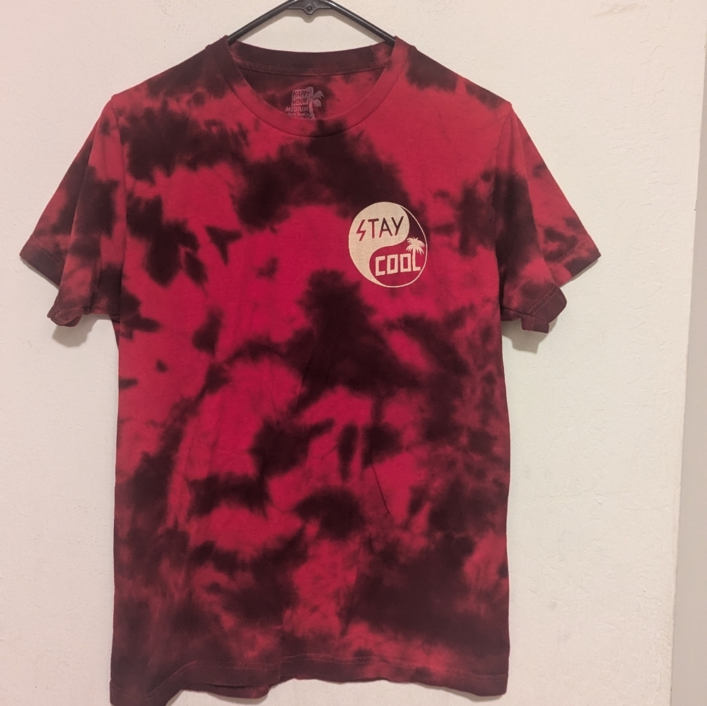 Happy Hour Red Tie-Dye T-Shirt with Stay Cool Graphic Size Medium